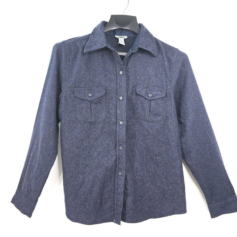 Vintage Y2K Old Navy Blue Button Front Wool Long Sleeve Shirt Utility Shacket